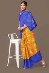 Pumpkin orange with royal blue brocade patola soft silk saree - MIRASILKS Pumpkin orange with royal blue brocade patola soft silk saree
